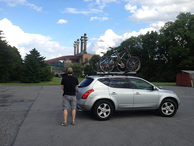 Smoke stacks, bikes, and a clown.