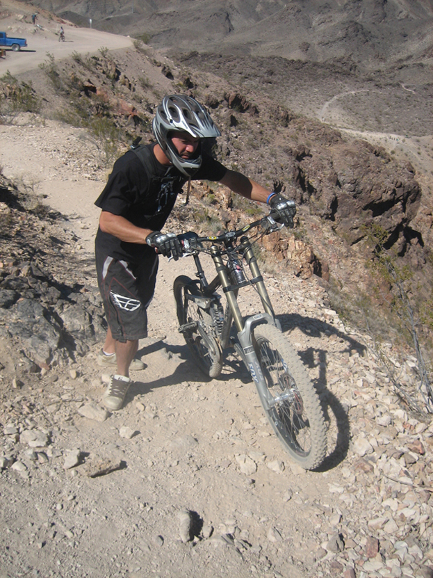 To get the top of the better DH runs, we had to hike-a-bike bout half a mile uphill.