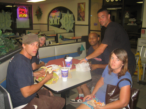 Ron Bayne, John, Donald and Gary, wierd lady. We hit Taco Bell and this random lady kept asking if we drove the "big trucks."