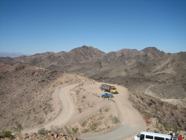 The downhill shuttle seen packed. This is taken from half our hike up from the drop off.