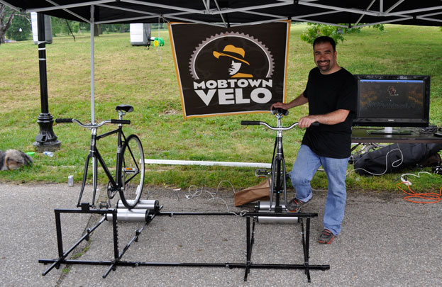 Victor Running the Mobtown Velo Roller Racing Booth