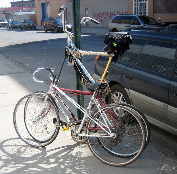 tall_bikes We saw this tall bike on the way to the Pier. Chained up in Bushwick.